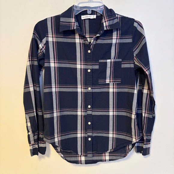 Abercrombie & Fitch Y2K Collared Button Down Shirt Top Blue Pink Plaid Size XS - Picture 2 of 4